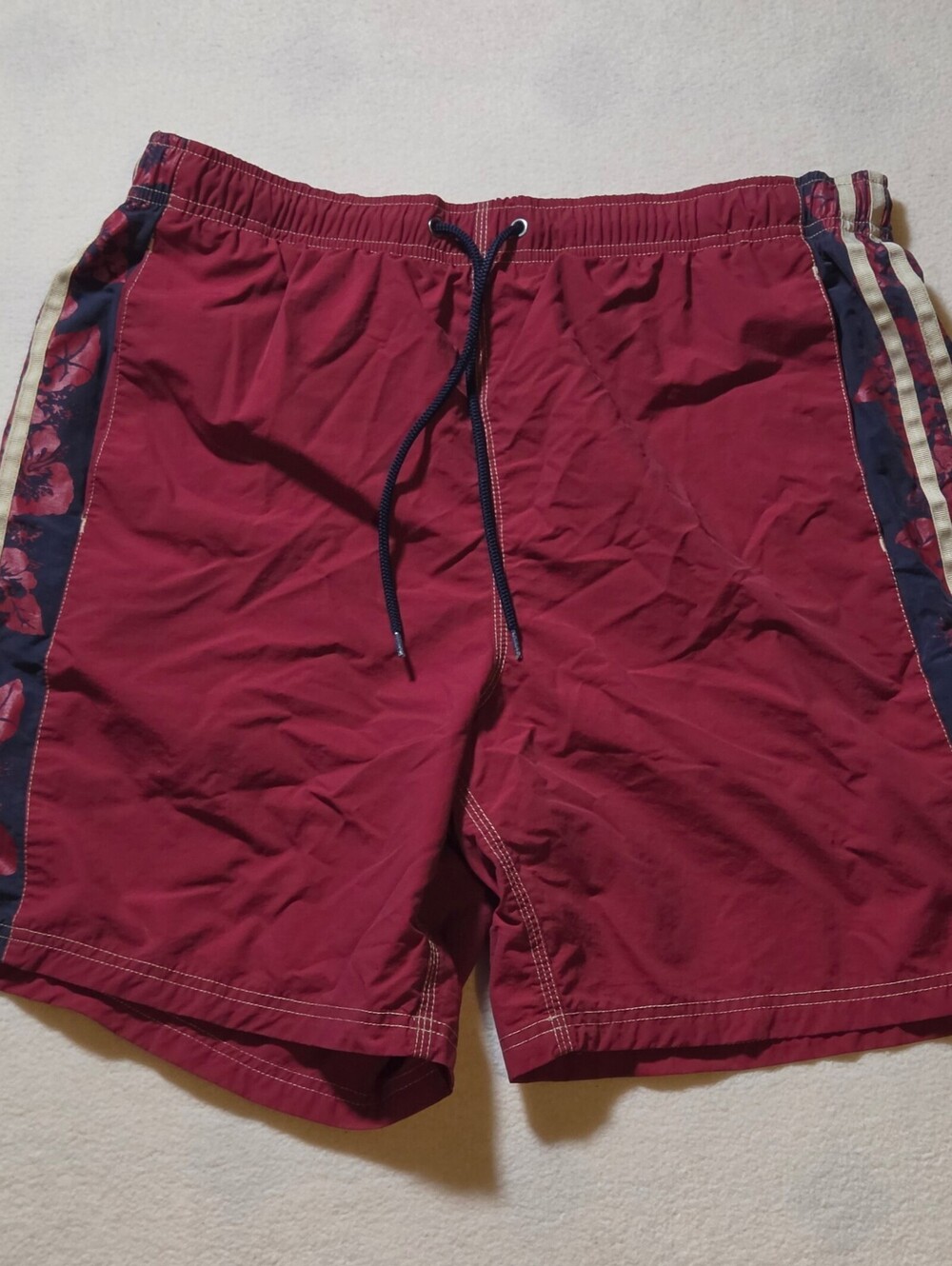 Tommy Hilfiger burgundy swim trunks with side stripe